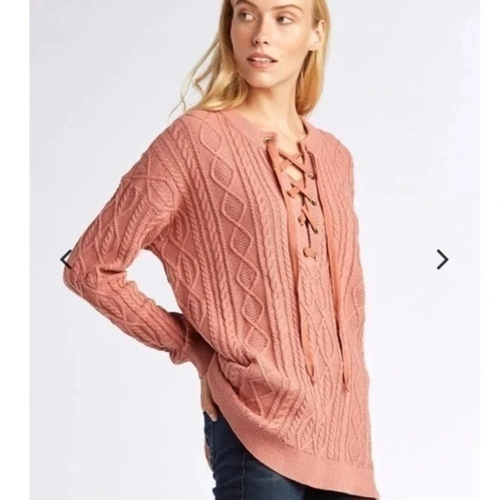 Show Me Your MuMu Lace Up Sweater Mauve Cable Knit